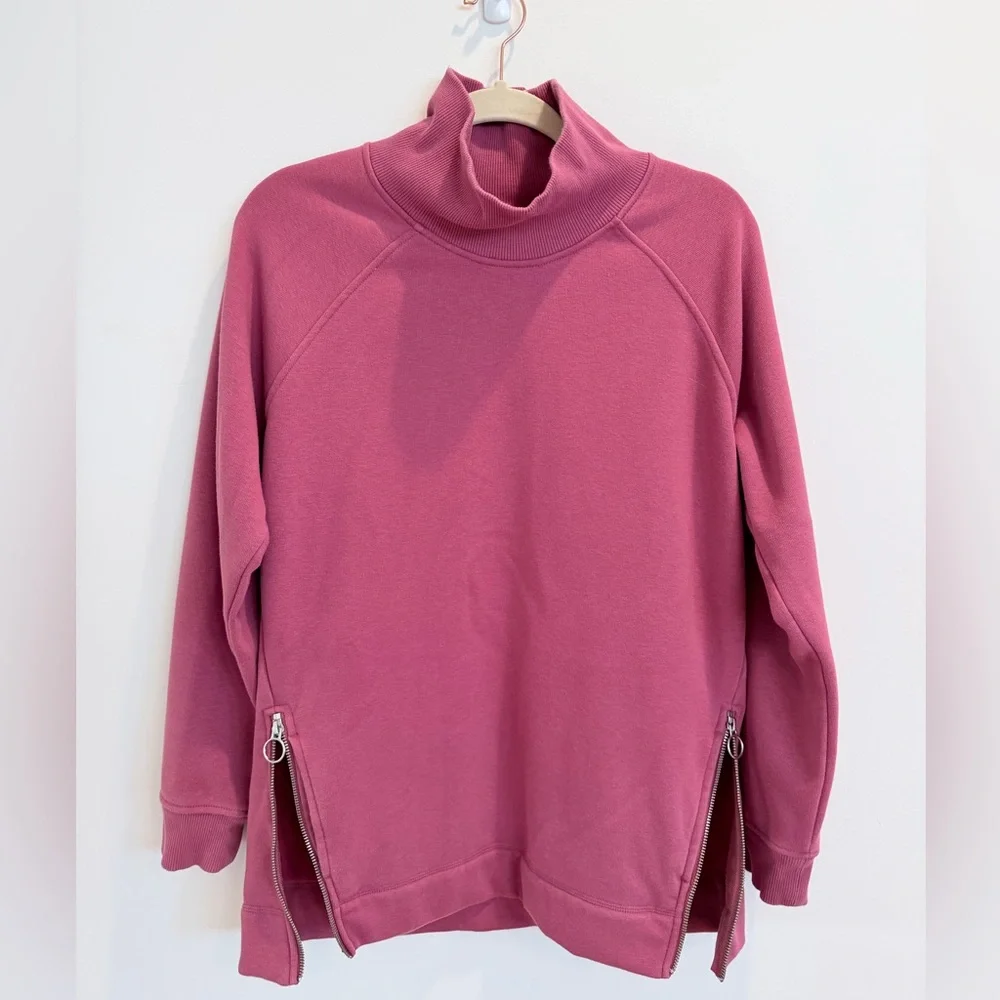 Athleta Cozy Karma Side Zip Funnel Neck Pullover Sweatshirt in Pink, Size MT - Picture 8 of 9